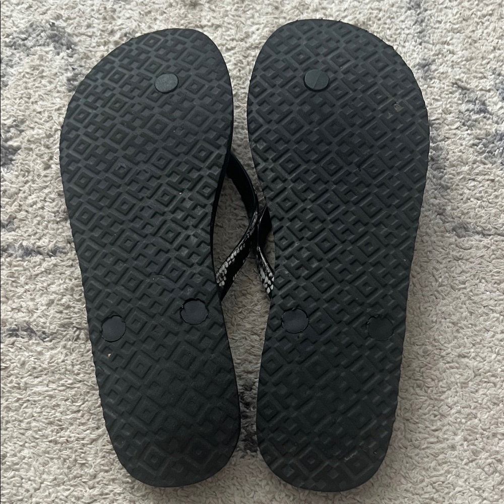 Tory Burch Black and Cream Reptile Flip Flops - Picture 3 of 3
